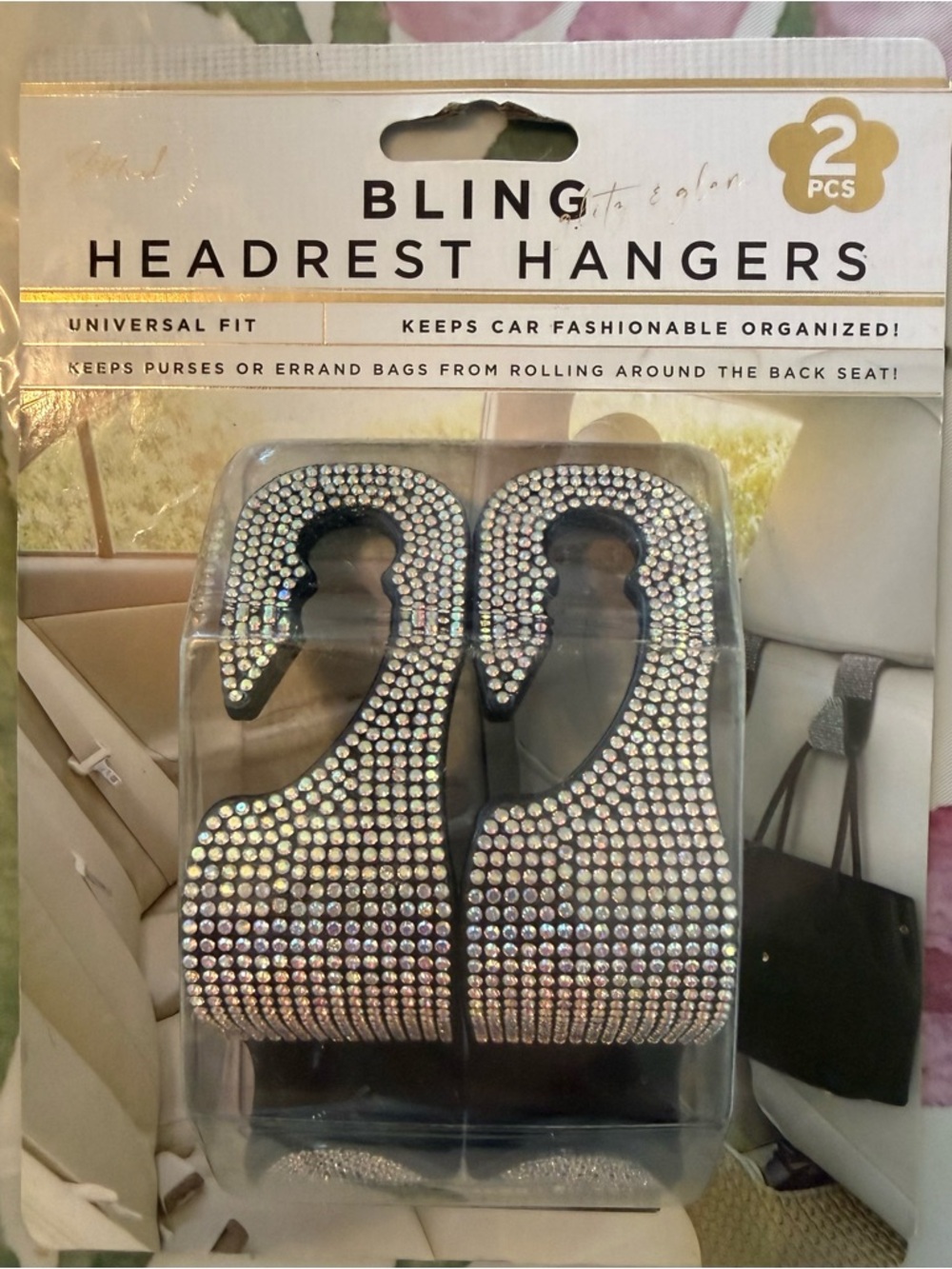Bling Headrest Hangers with Rhinestones - 2 Pack
